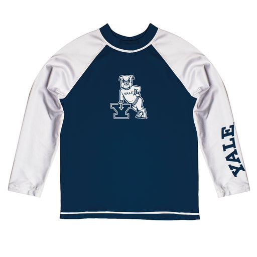 Yale Bulldogs Vive La Fete Navy White Long Sleeve Raglan Rashguard