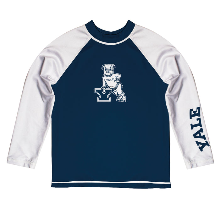 Yale Bulldogs Vive La Fete Navy White Long Sleeve Raglan Rashguard