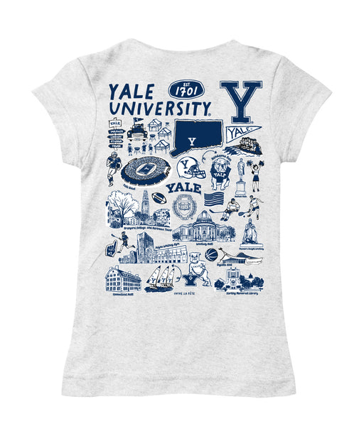 Yale University Bulldogs Hand Sketched Vive La Fete Impressions Artwork White Girls Cotton Short Sleeve Tee - Vive La Fête - Online Apparel Store