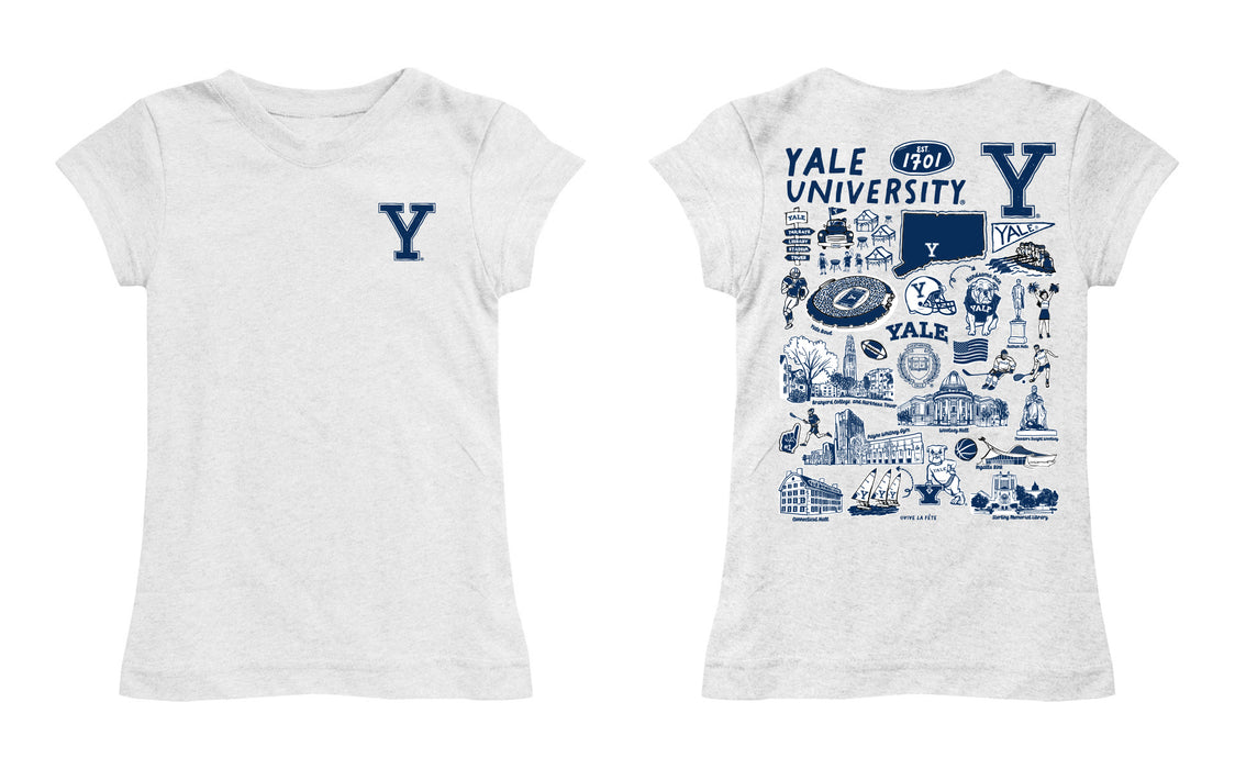 Yale University Bulldogs Hand Sketched Vive La Fete Impressions Artwork White Girls Cotton Short Sleeve Tee - Vive La Fête - Online Apparel Store