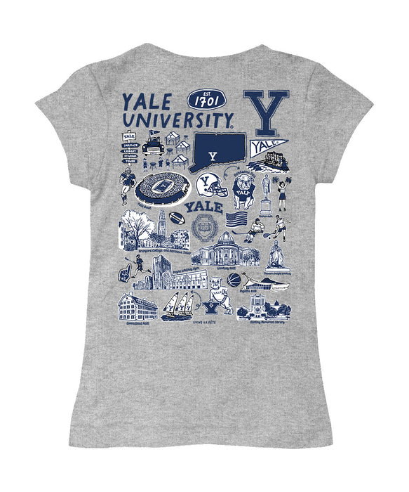 Yale University Bulldogs Hand Sketched Vive La Fete Impressions Artwork Grey Girls Cotton Short Sleeve Tee - Vive La Fête - Online Apparel Store