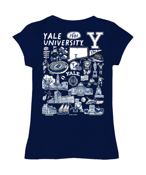 Yale University Bulldogs Hand Sketched Vive La Fete Impressions Artwork Navy Girls Cotton Short Sleeve Tee - Vive La Fête - Online Apparel Store