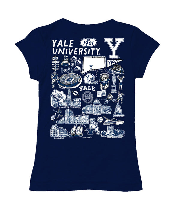 Yale University Bulldogs Hand Sketched Vive La Fete Impressions Artwork Navy Girls Cotton Short Sleeve Tee - Vive La Fête - Online Apparel Store