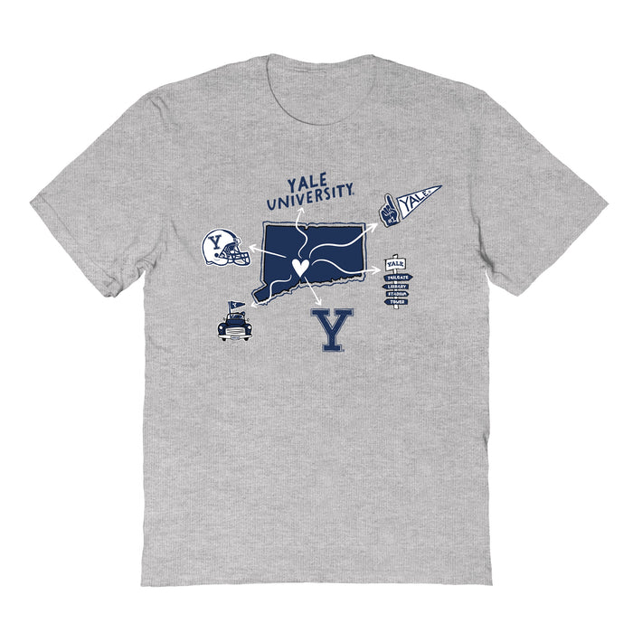 Yale University Bulldogs Hand Sketched Vive La Fete Impressions Icones Kids Grey T-shirt