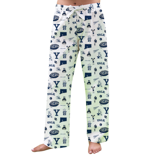 Yale University Bulldogs Repeat Print Hand Sketched Vive La Fete Impressions Artwork Womens  White  Lounge Pants