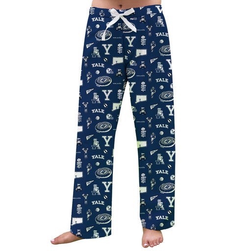 Yale University Bulldogs Repeat Print Hand Sketched Vive La Fete Impressions Artwork Womens  Blue  Lounge Pants