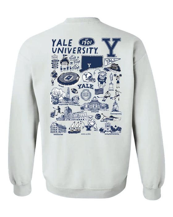 Yale University Bulldogs Hand Sketched Artwork Navy Crewneck Sweatshirt for Women - Vive La Fête - Online Apparel Store
