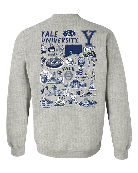 Yale University Bulldogs Hand Sketched Artwork Navy Crewneck Sweatshirt for Women - Vive La Fête - Online Apparel Store