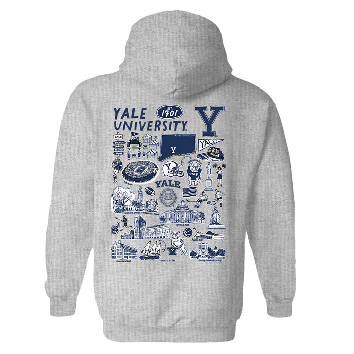 Yale University Bulldogs Hand Sketched Artwork Cotton Fleece Women Hoodie - Vive La Fête - Online Apparel Store