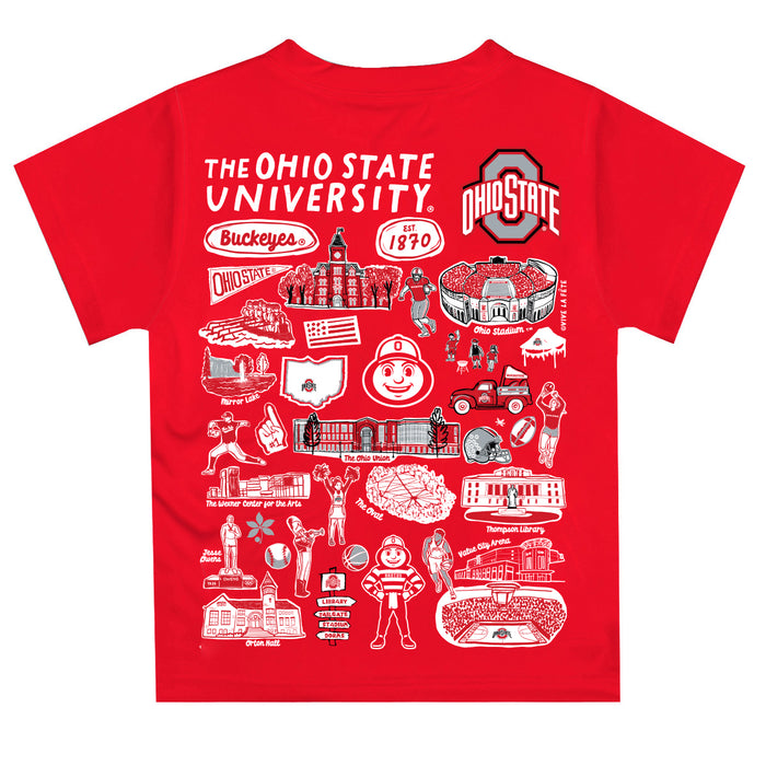 Ohio State Buckeyes Hand Sketched Vive La Fete Impressions Artwork Boys Red Short Sleeve Tee Shirt - Vive La Fête - Online Apparel Store