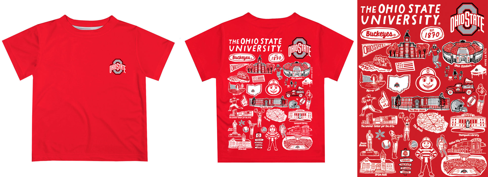 Ohio State Buckeyes Hand Sketched Vive La Fete Impressions Artwork Boys Red Short Sleeve Tee Shirt - Vive La Fête - Online Apparel Store