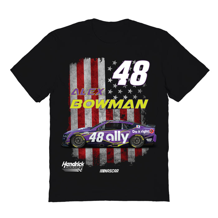 Alex Bowman NASCAR American Flag Cotton T-Shirt - Black