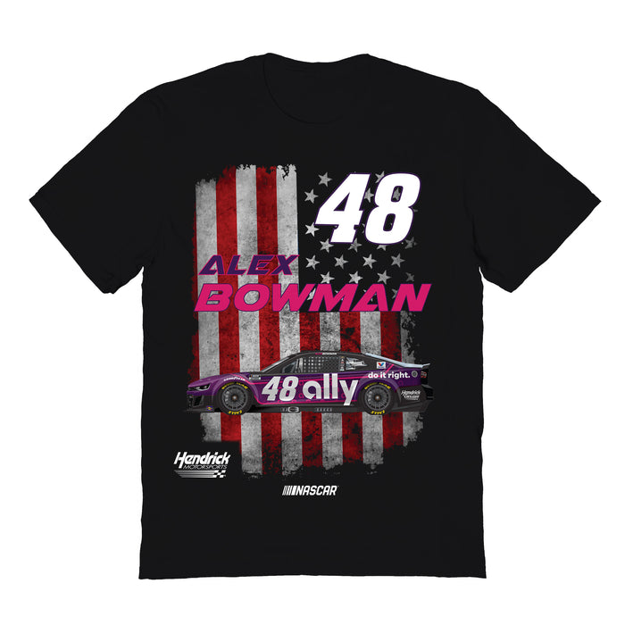 Alex Bowman NASCAR American Flag Cotton T-Shirt - Black