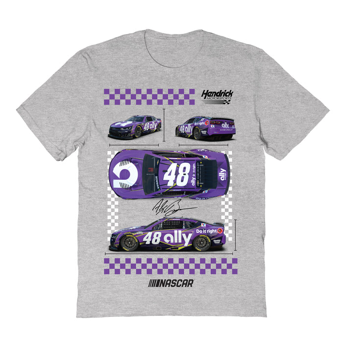 Alex Bowman NASCAR Car View Cotton T-Shirt - Grey