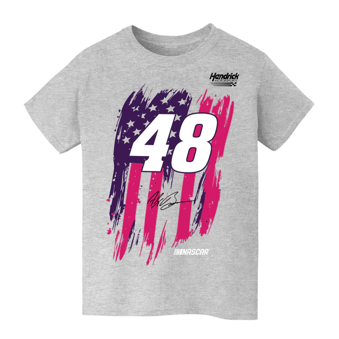 Alex Bowman NASCAR American Flag Cotton T-Shirt - Grey