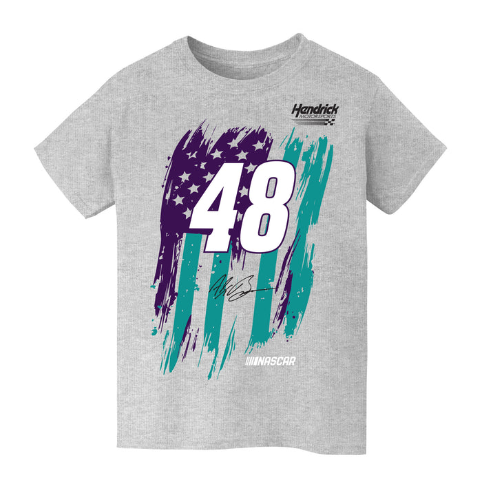 Alex Bowman NASCAR American Flag Cotton T-Shirt - Grey