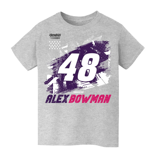 Alex Bowman NASCAR Abstract Check Halftones Cotton T-Shirt - Grey