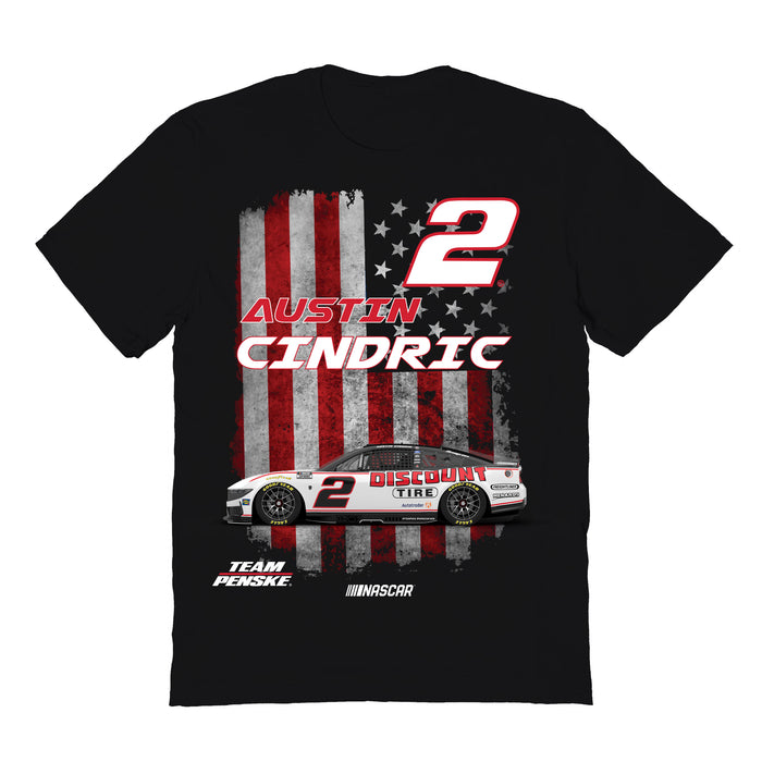 Austin Cindric Vive La Fete NASCAR American Flag Cotton T-Shirt Black