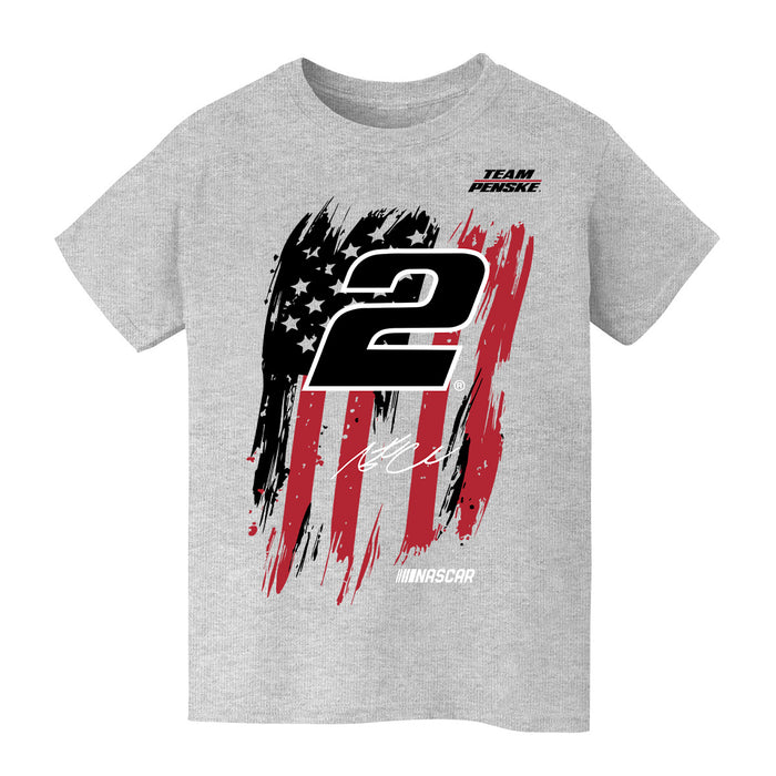 Austin Cindric Vive La Fete NASCAR American Flag Cotton T-Shirt Gray