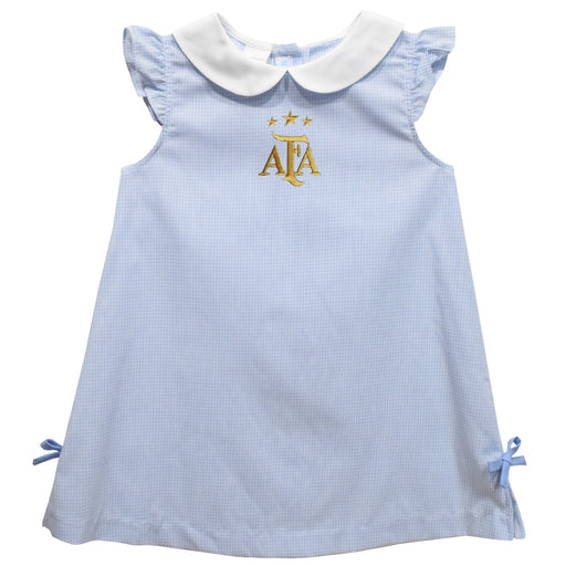 Argentina National Team Embroidered Light Blue Gingham A Line Dress 2 - High Quality Apparels