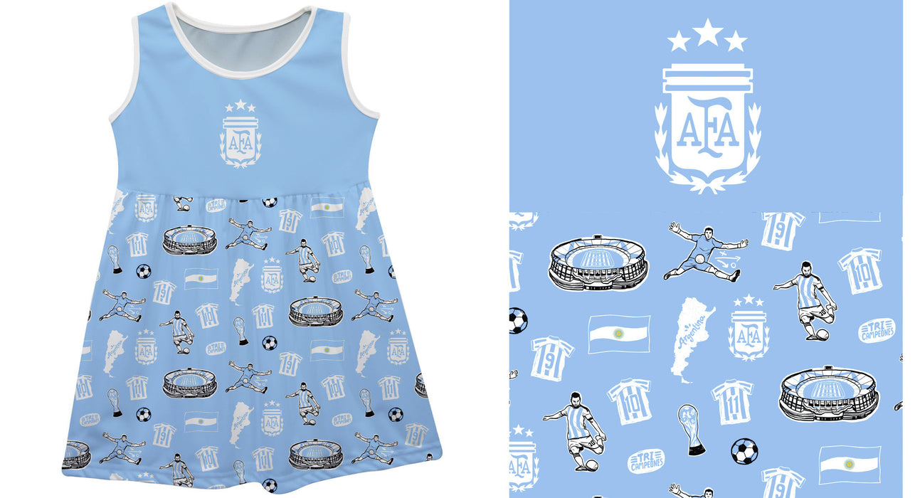Argentina National Team Repeat Print Hand Sketched Impressions Artwork Light Blue Tank Top Dress - Vive La Fête - Online Apparel Store