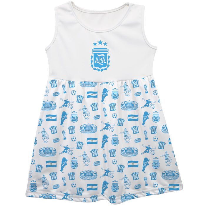 Argentina National Soccer Team Girls Repeat Print Impressions White Sleeveless Tank Dress
