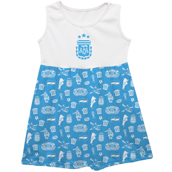 Argentina National Soccer Team Girls Repeat Print Impressions Light blue Sleeveless Tank Dress
