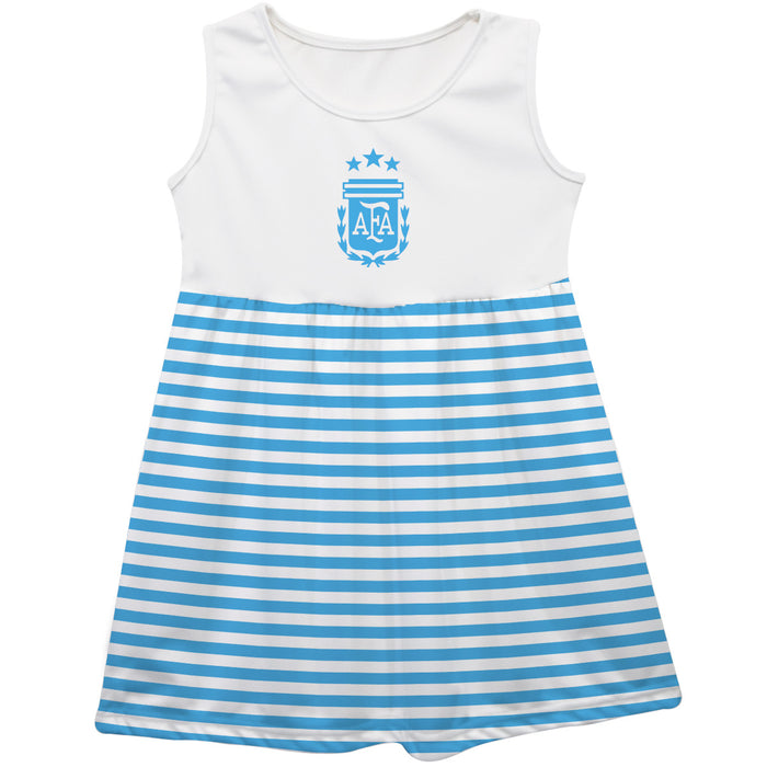 Argentina National Soccer Team Girls White Sleeveless Tank Dress Light blue Stripes on Skirt