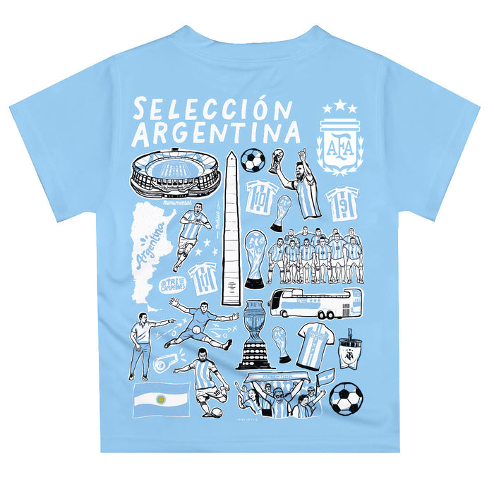 Argentina National Team Hand Sketched Impressions Artwork Boys Light Blue Short Sleeve Tee Shirt - Vive La Fête - Online Apparel Store