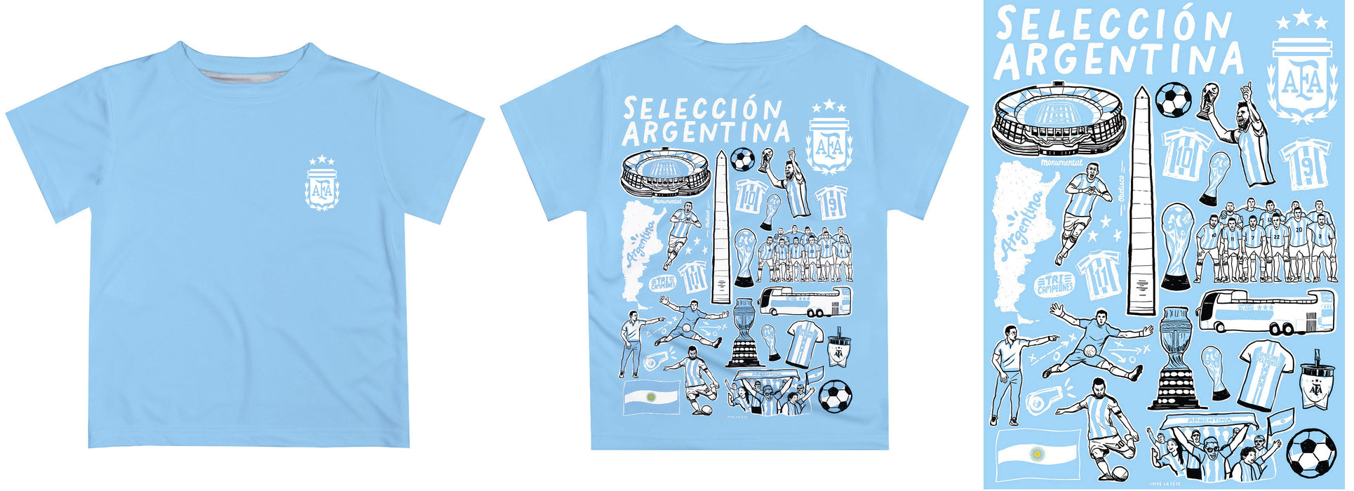 Argentina National Team Hand Sketched Impressions Artwork Boys Light Blue Short Sleeve Tee Shirt - Vive La Fête - Online Apparel Store