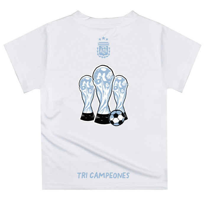 Argentina National Soccer Team Tri Campeones Short Sleeve Tee White - Vive La Fête - Online Apparel Store