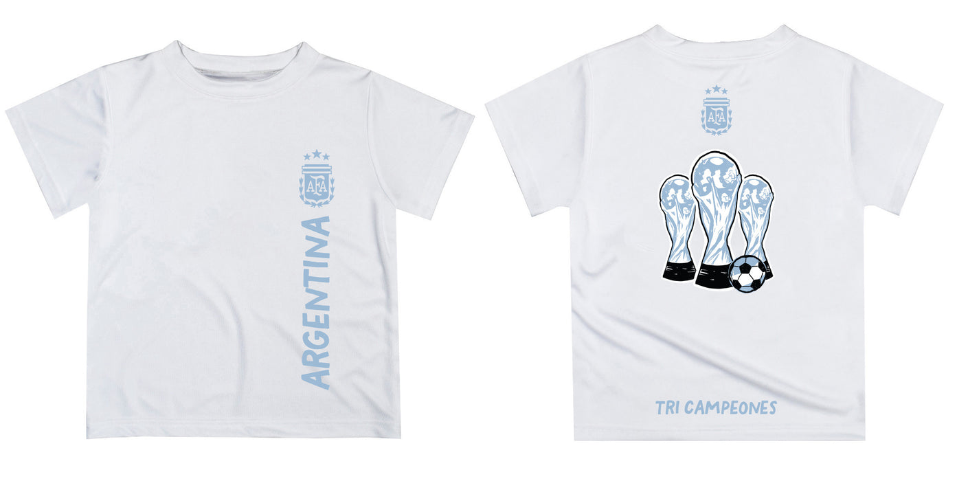 Argentina National Soccer Team Tri Campeones Short Sleeve Tee White - Vive La Fête - Online Apparel Store