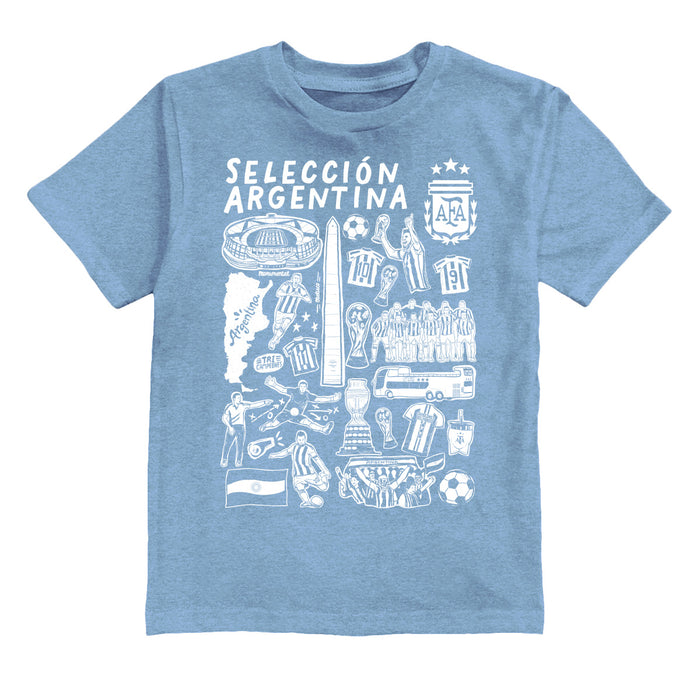 Argentina National Soccer Team Impressions Artwork Boys Light Blue Cotton Short Sleeve Tee