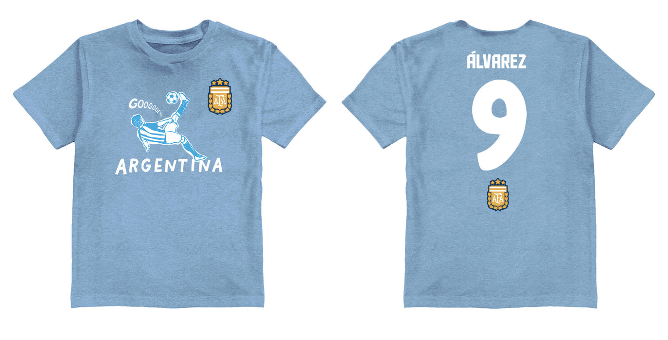 Argentina National Soccer Team Impressions Artwork Light Blue Youth Cotton T-Shirt - Vive La Fête - Online Apparel Store