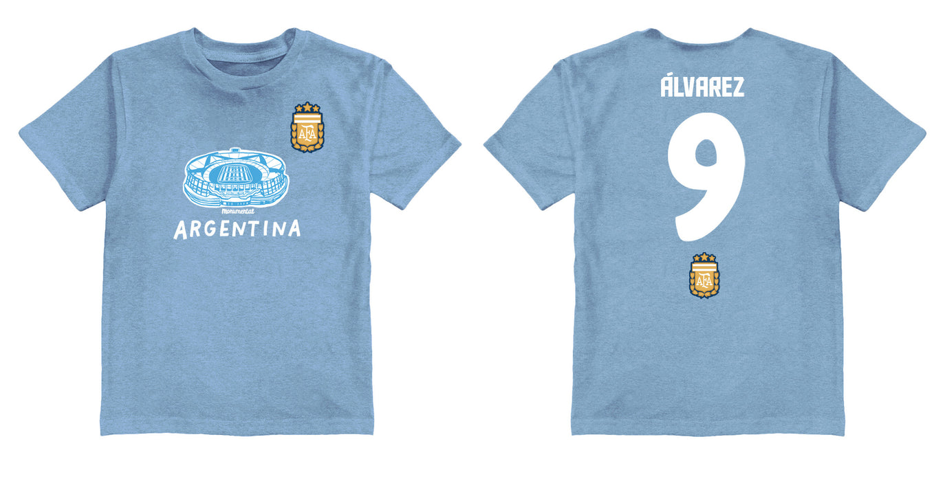 Argentina National Soccer Team Impressions Artwork Light Blue Youth Cotton T-Shirt - Vive La Fête - Online Apparel Store