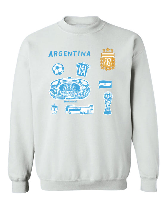 Argentina National Soccer Team Womens White Cotton Crewneck Pullover Sweatshirt