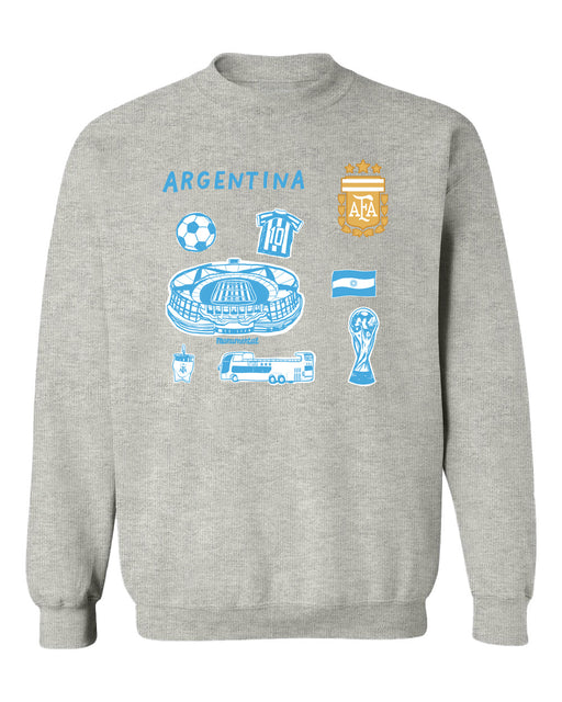 Argentina National Soccer Team Womens Grey Cotton Crewneck Pullover Sweatshirt