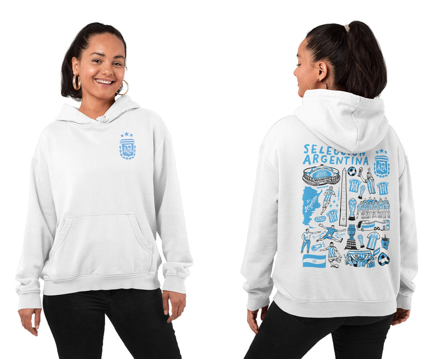 Argentina National Soccer Team Impressions Artwork Women Cotton Fleece Long Sleeve Hoodie - Vive La Fête - Online Apparel Store