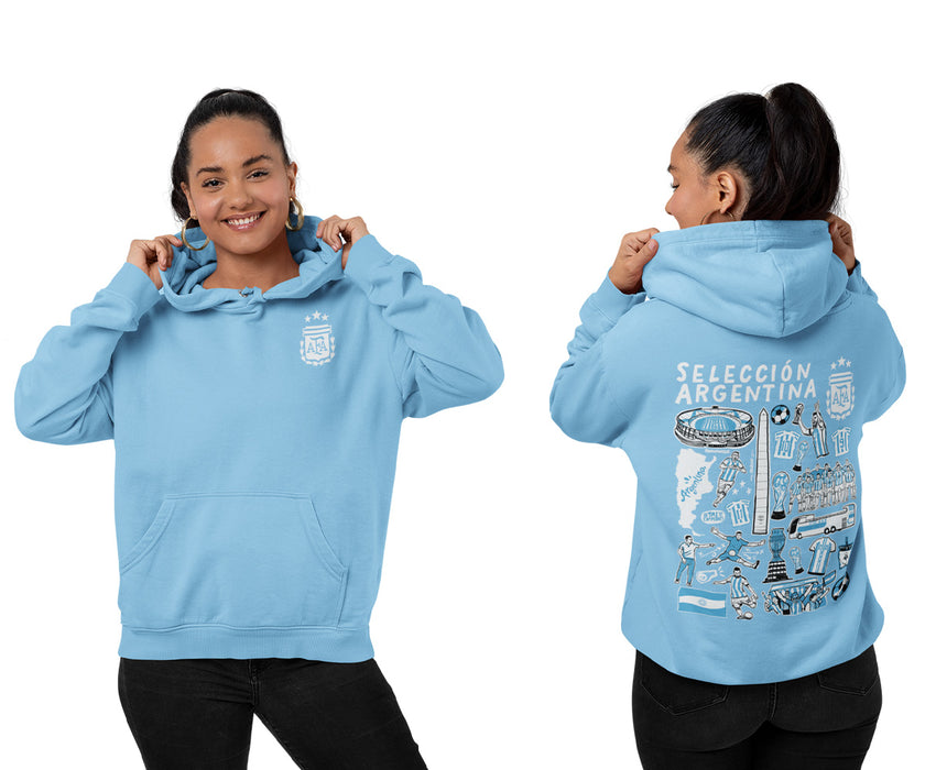 Argentina National Soccer Team Impressions Artwork Women Cotton Fleece Long Sleeve Hoodie - Vive La Fête - Online Apparel Store