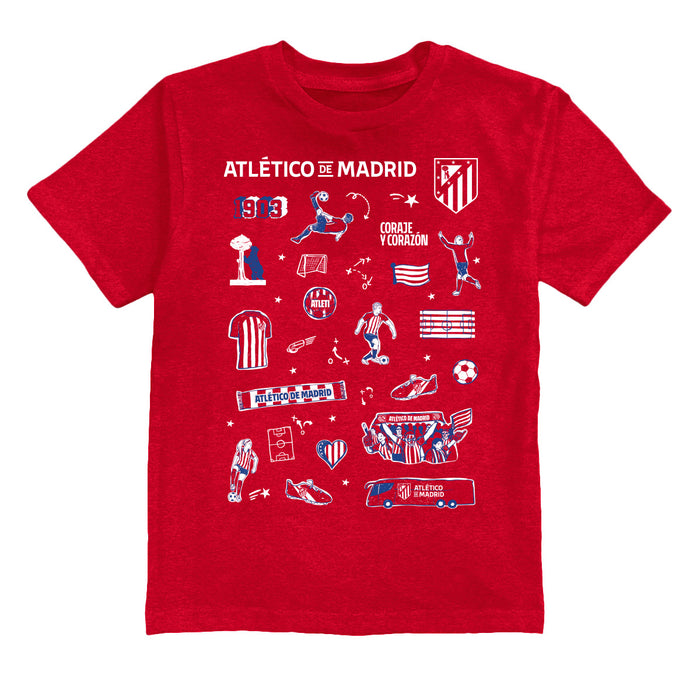 Atletico de Madrid Impressions Artwork Boys Red Cotton Short Sleeve Tee