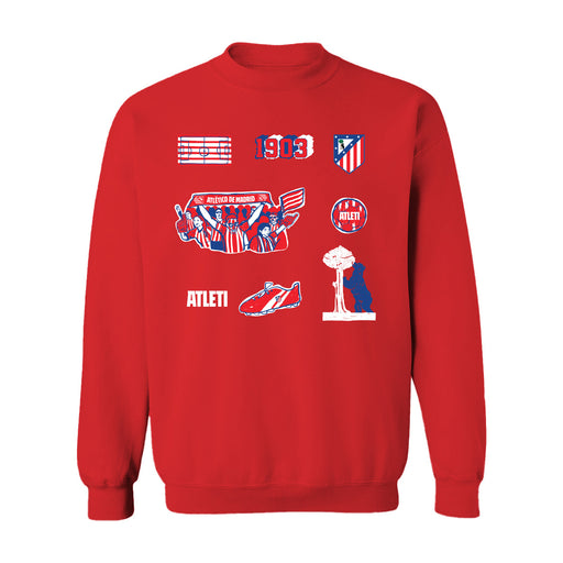 Atletico de Madrid Womens Red Cotton Crewneck Pullover Sweatshirt