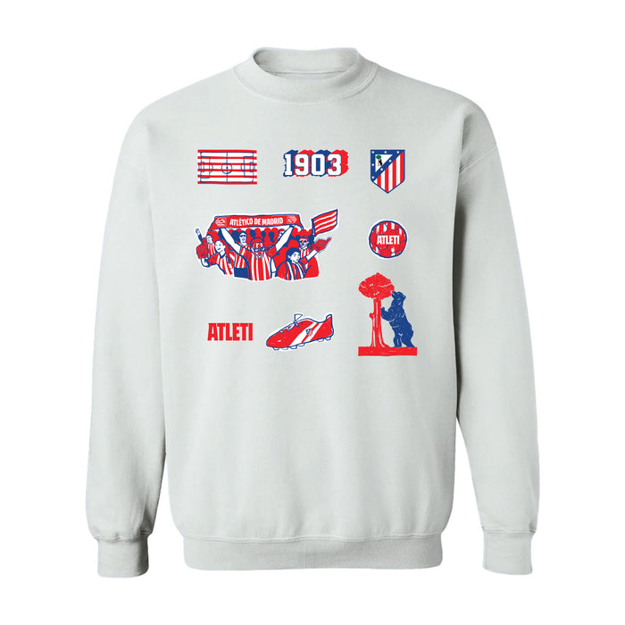 Atletico de Madrid Womens White Cotton Crewneck Pullover Sweatshirt