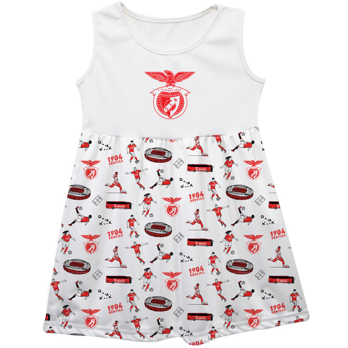 SL Benfica Girls Sleeveless Tank Dress Solid White Impressions Artwork
