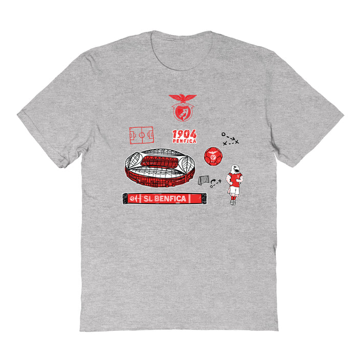 SL Benfica Impressions Artwork Grey Youth Cotton T-Shirt