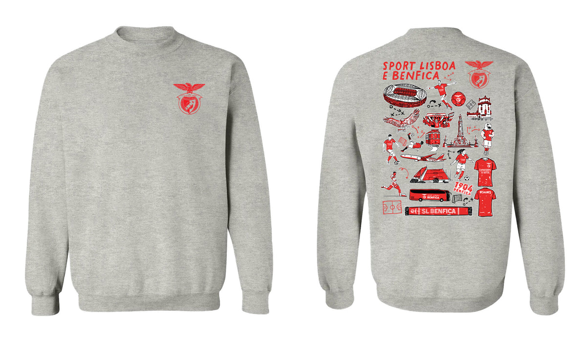 SL Benfica Impressions Artwork Cotton Fleece Long Sleeve Crew Neck - Vive La Fête - Online Apparel Store