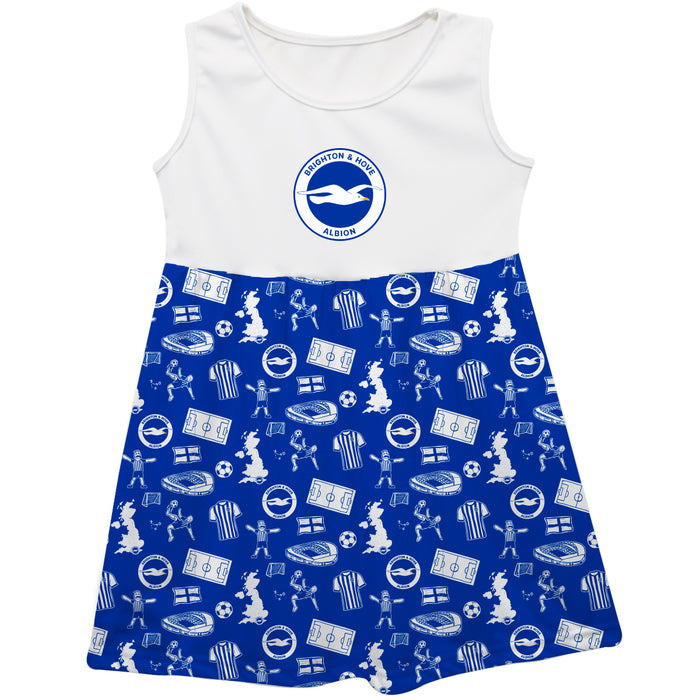 Brighton Repeat Print Hand Sketched Impressions Artwork Royal Girls Sleeveless Tank Dress