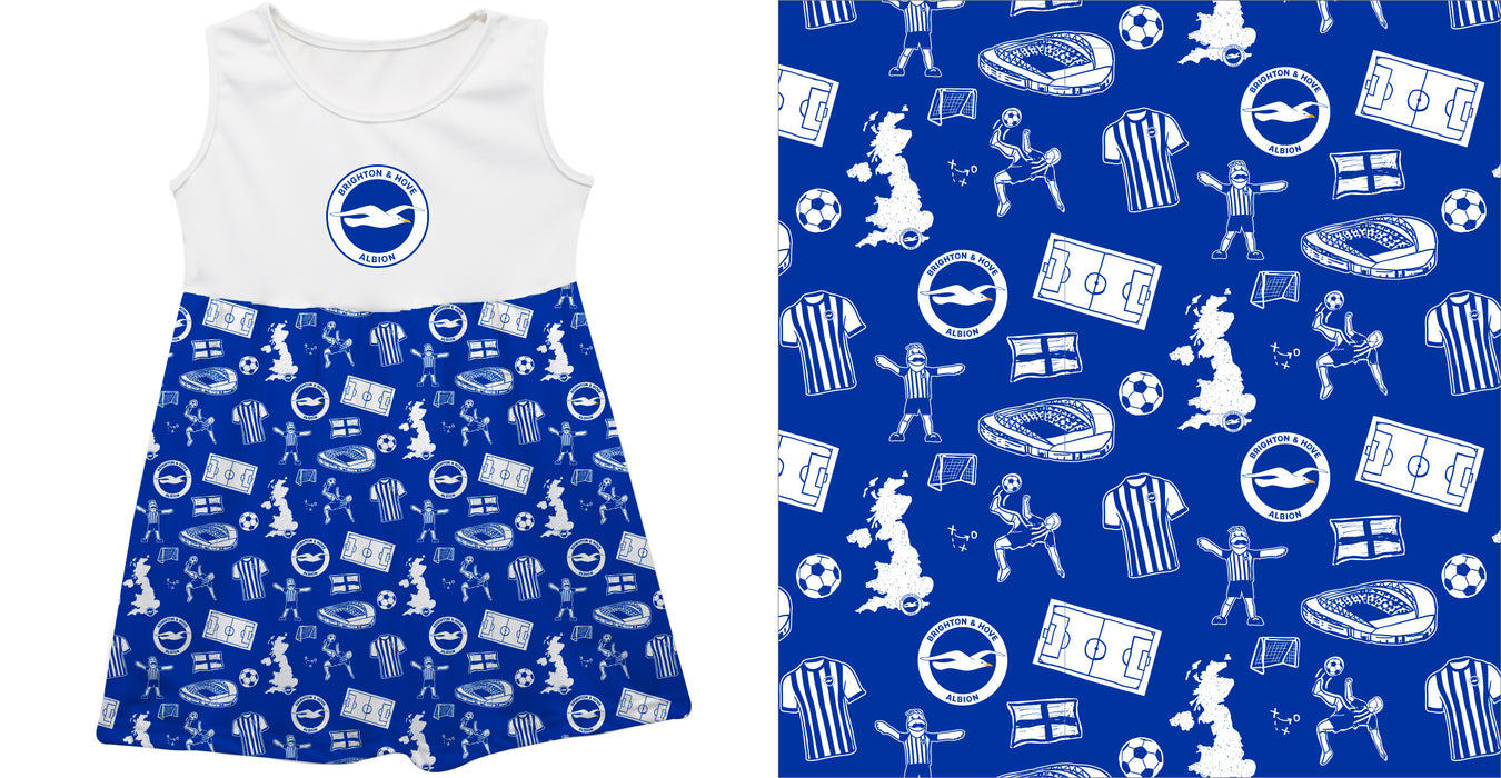 Brighton Repeat Print Hand Sketched Impressions Artwork Royal Girls Sleeveless Tank Dress - Vive La Fête - Online Apparel Store