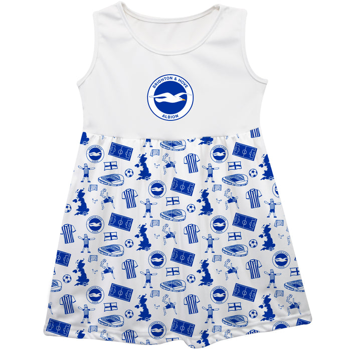 Brighton Repeat Print Hand Sketched Impressions Artwork White Girls Sleeveless Tank Dress