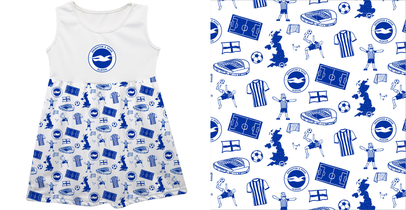 Brighton Repeat Print Hand Sketched Impressions Artwork White Girls Sleeveless Tank Dress - Vive La Fête - Online Apparel Store