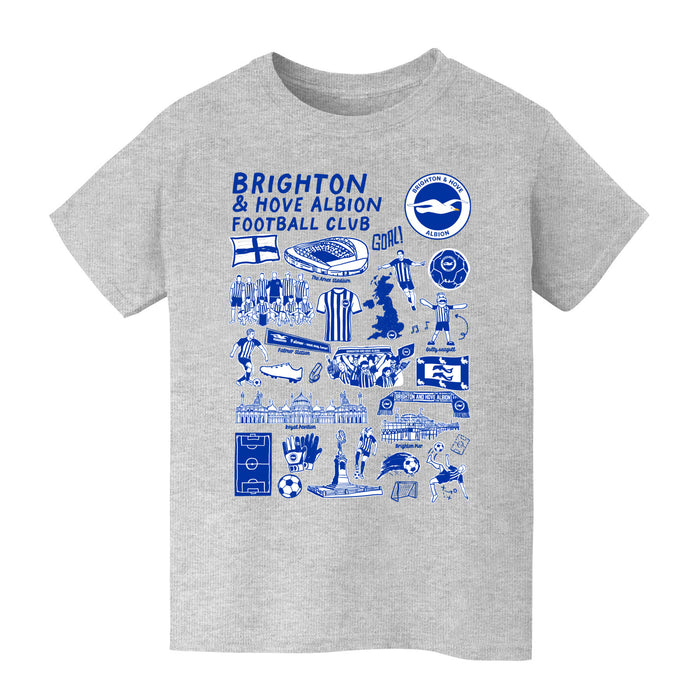 Brighton Front Impressions Artwork Grey Youth Cotton T-Shirt
